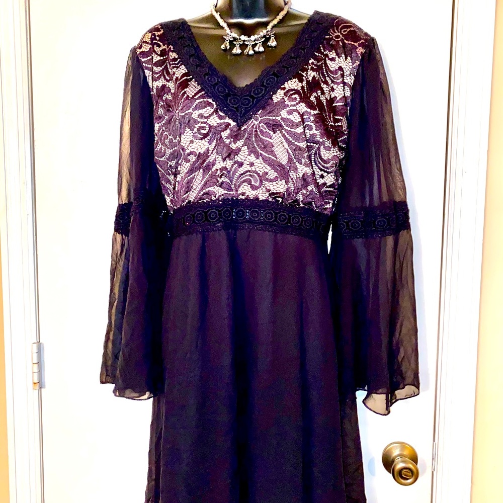 💫Black Venus Sheer Lace Dress with Long Sleeves.
